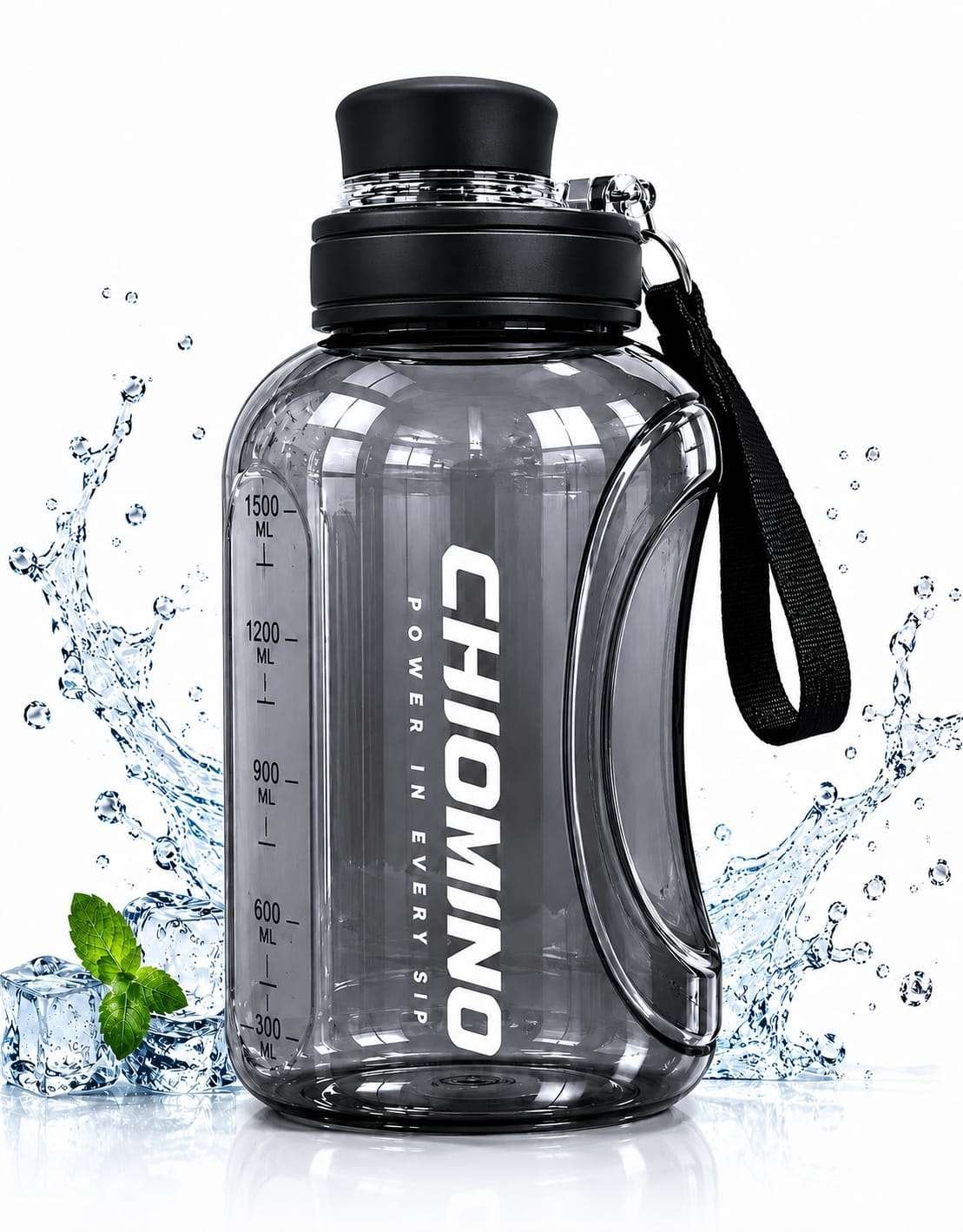Gym Gallon Water Bottle 1800 ml with Straw & Handle, BPA-Free Leakproof Sports Water Jug, Black Smoke (Pack of 1)
